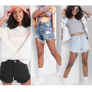 Wild Fable Set of Three High Rise Frayed Denim Shorts